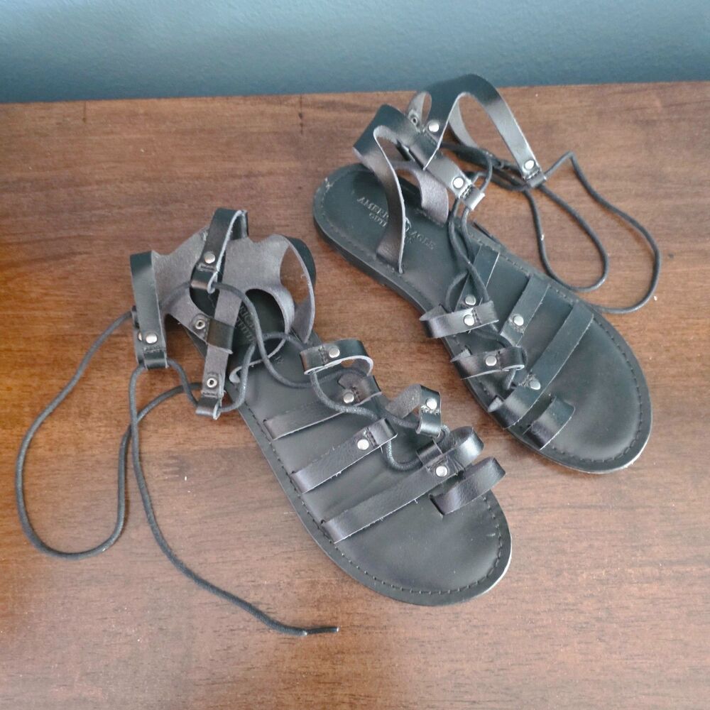 American Eagle Size 6 Gladiator Strappy Sandals Leather Black Boho Casual 6